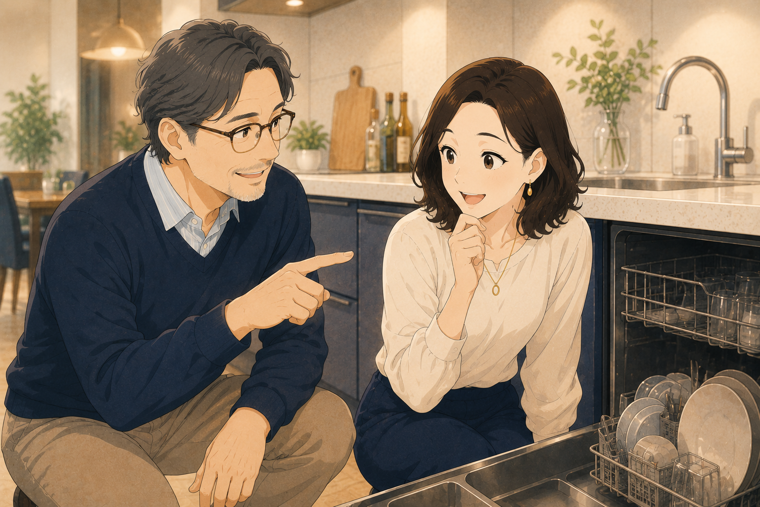 夫婦でキッチンで話している様子