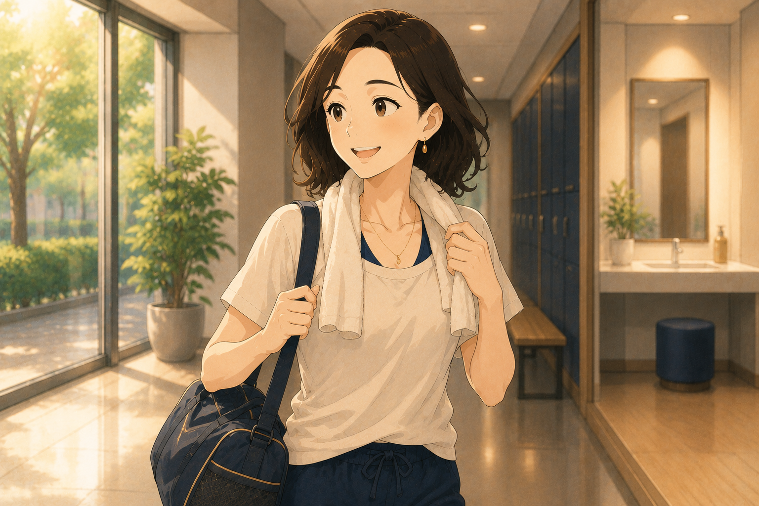スポーツクラブから帰る爽やかな女性