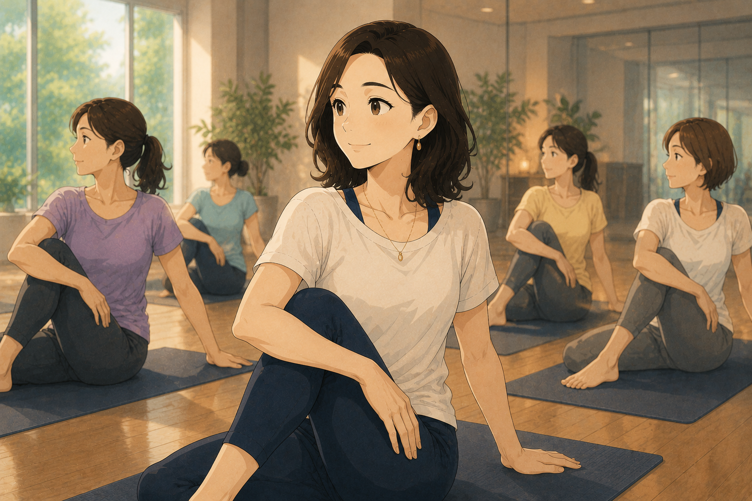 スポーツクラブでヨガをしている女性