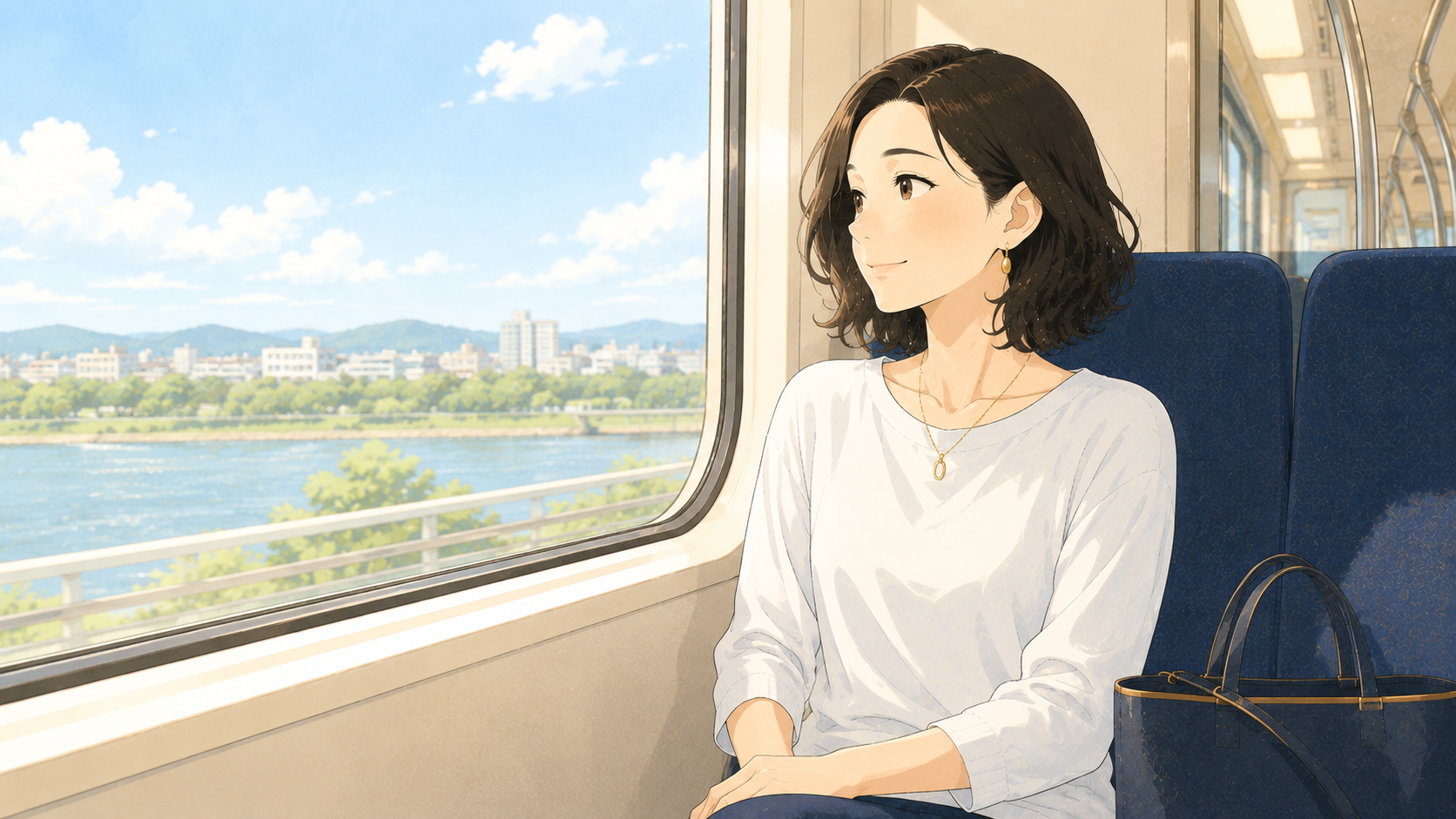 電車で病院へ向かう女性
