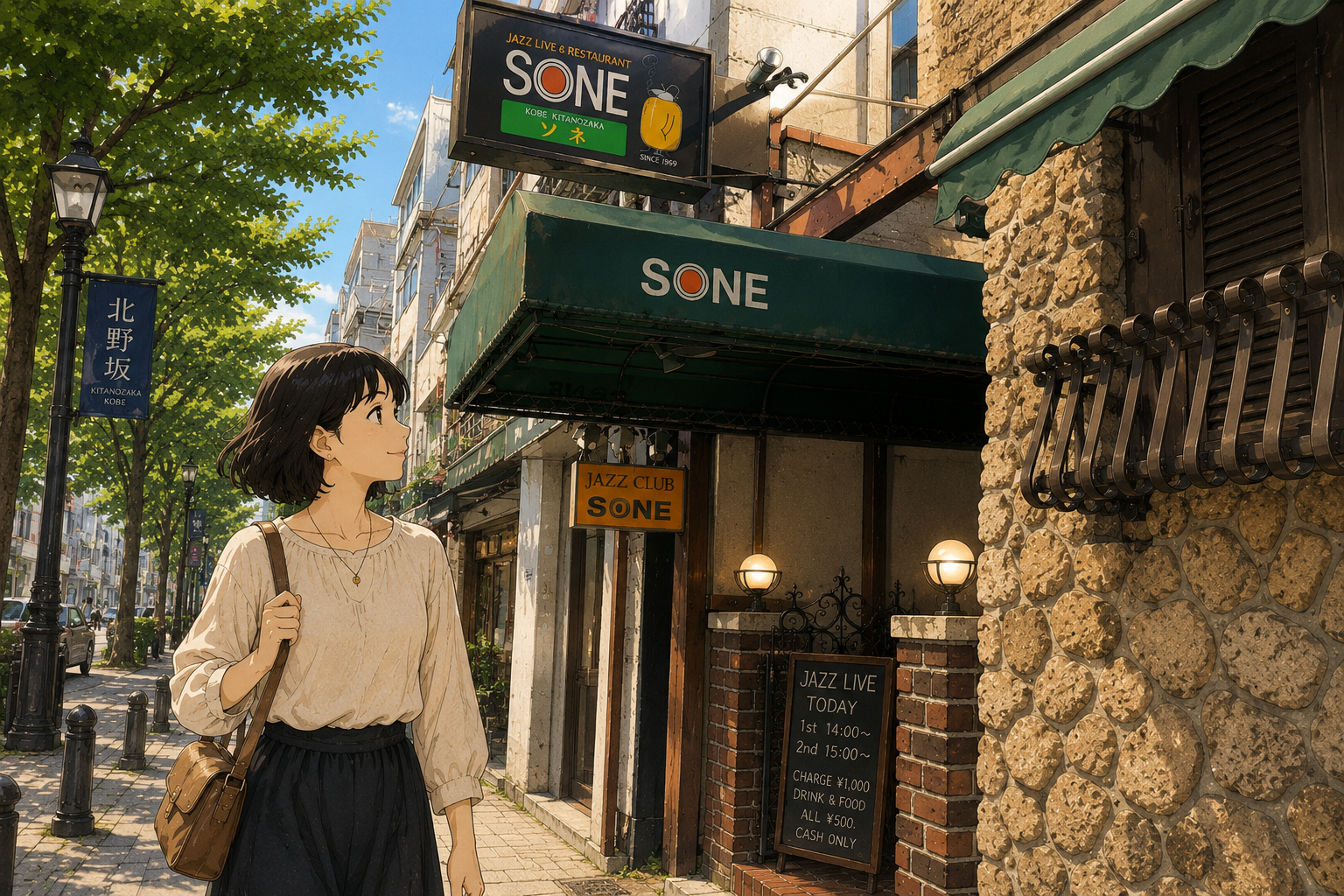 神戸・北野坂のジャズバーSONEで昼下がりを過ごす女性