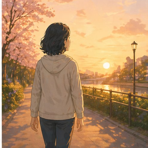 夕暮れの後ろ姿
